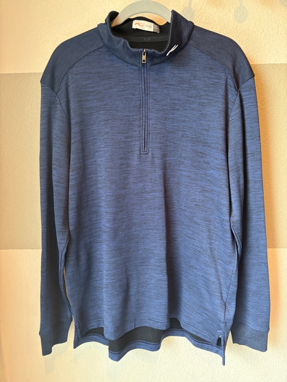 KJUS Men XL Liam Techwool Ribbed Hem Half-Zip Pullover Sweater Navy Blue Stretch